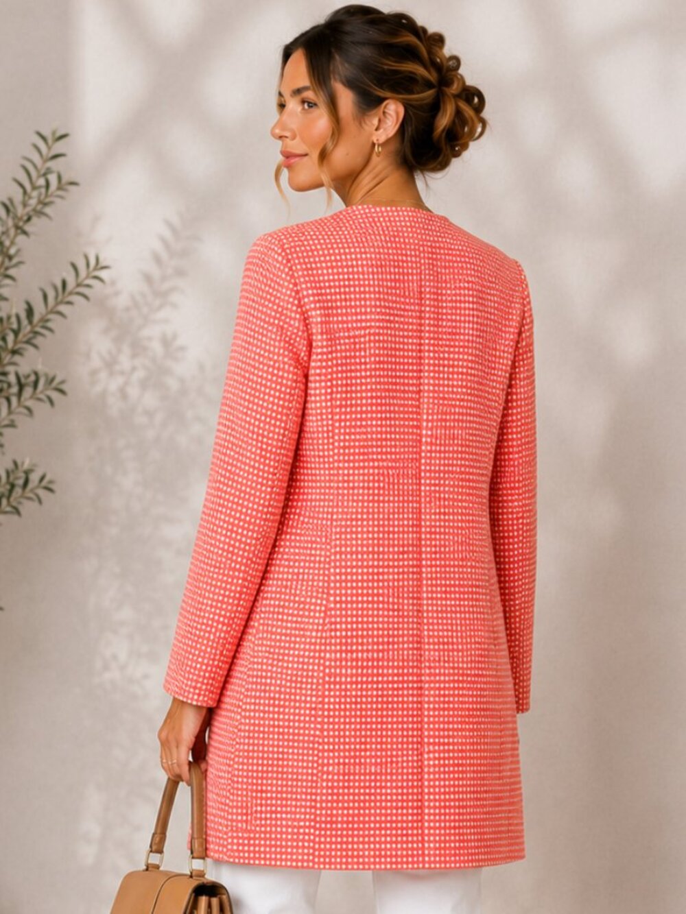 Halogen Coral Dot Print Open Front Coat Small NWOT - Picture 2 of 10